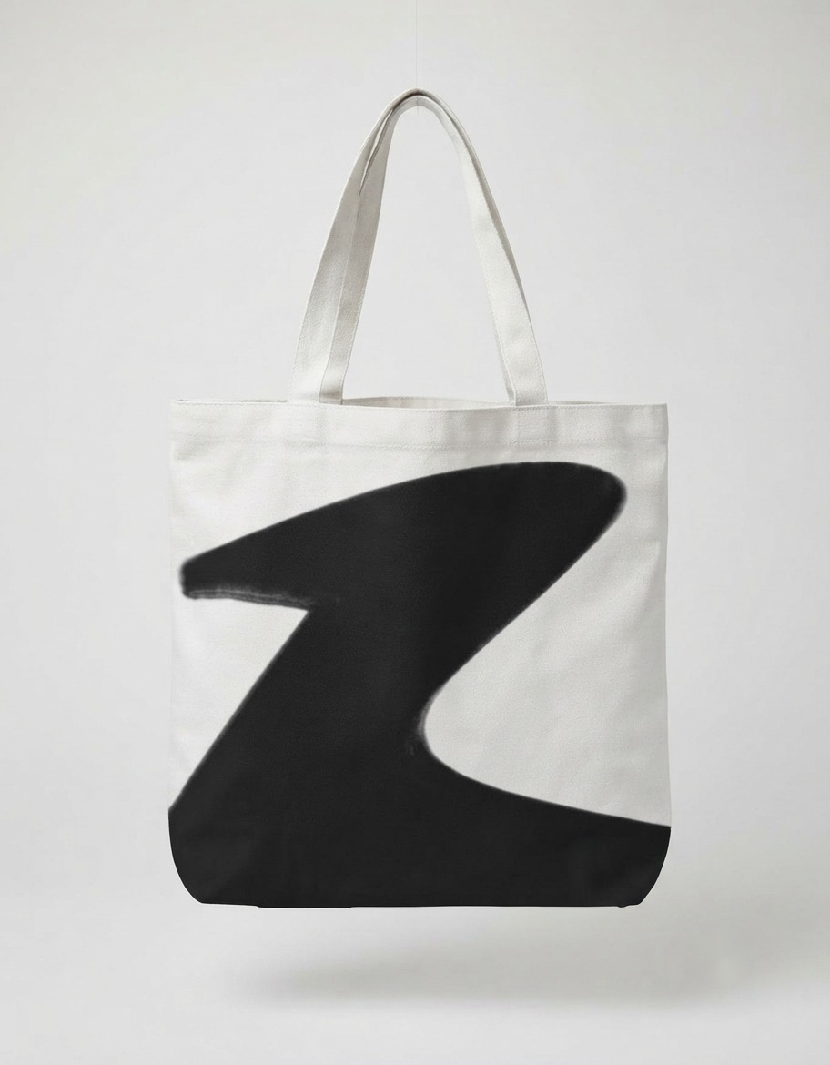 Natural canvas tote printed with an oversized black Riotform mark